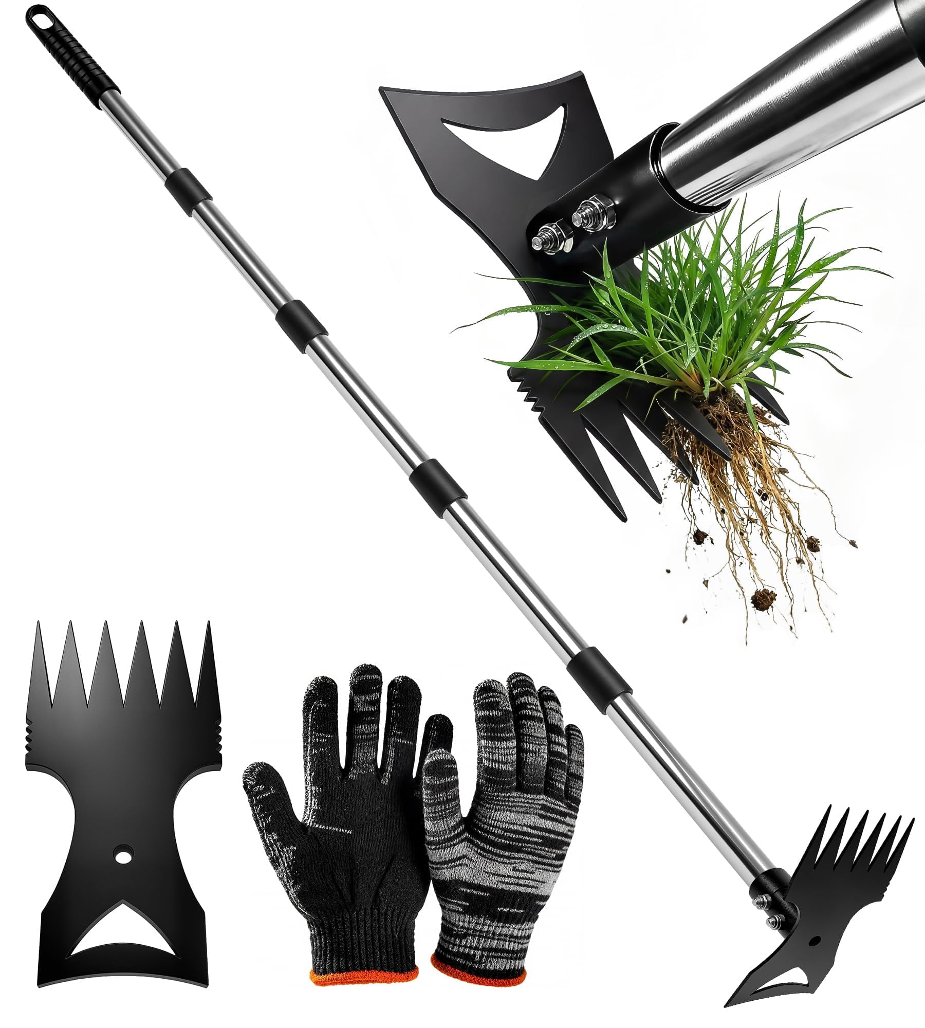 ALLJOY Weeding Tool, Hoe Cultivator 2 in 1 Garden Tools, 45 inch Weeder Hand Tiller Weeding Rake for Yard Lawn Gardening Digging Planting