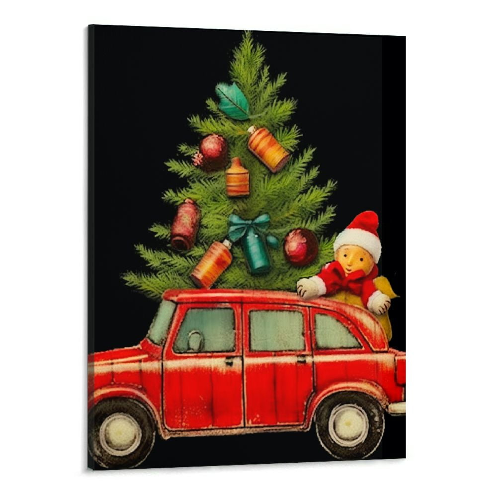 ALLJOYDG Christmas Wall Art Red Truck Wall Decor Christmas Pictures for ...