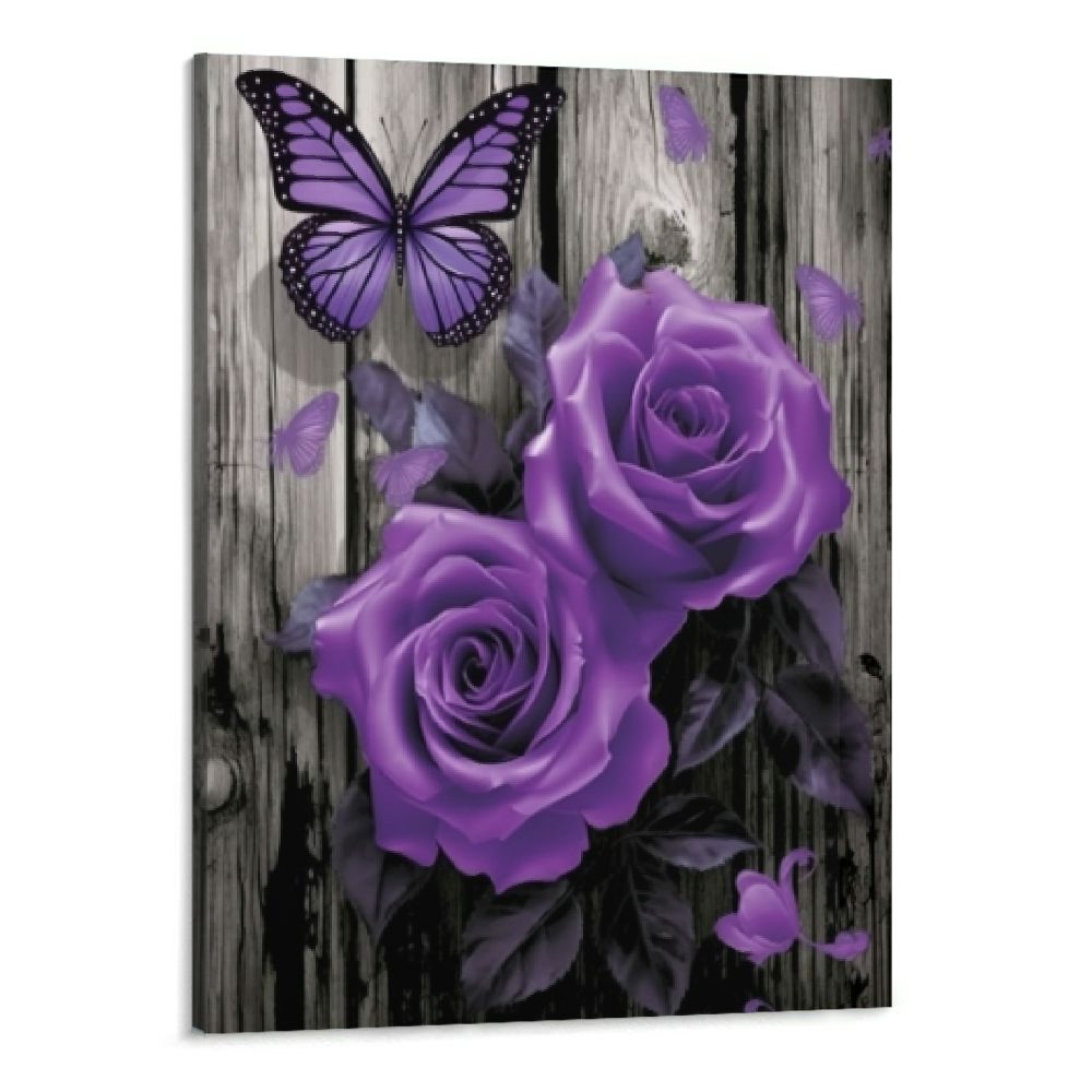 ALLJOYDG Purple Flower Canvas Wall Art for Bathroom Purple Rose Poster