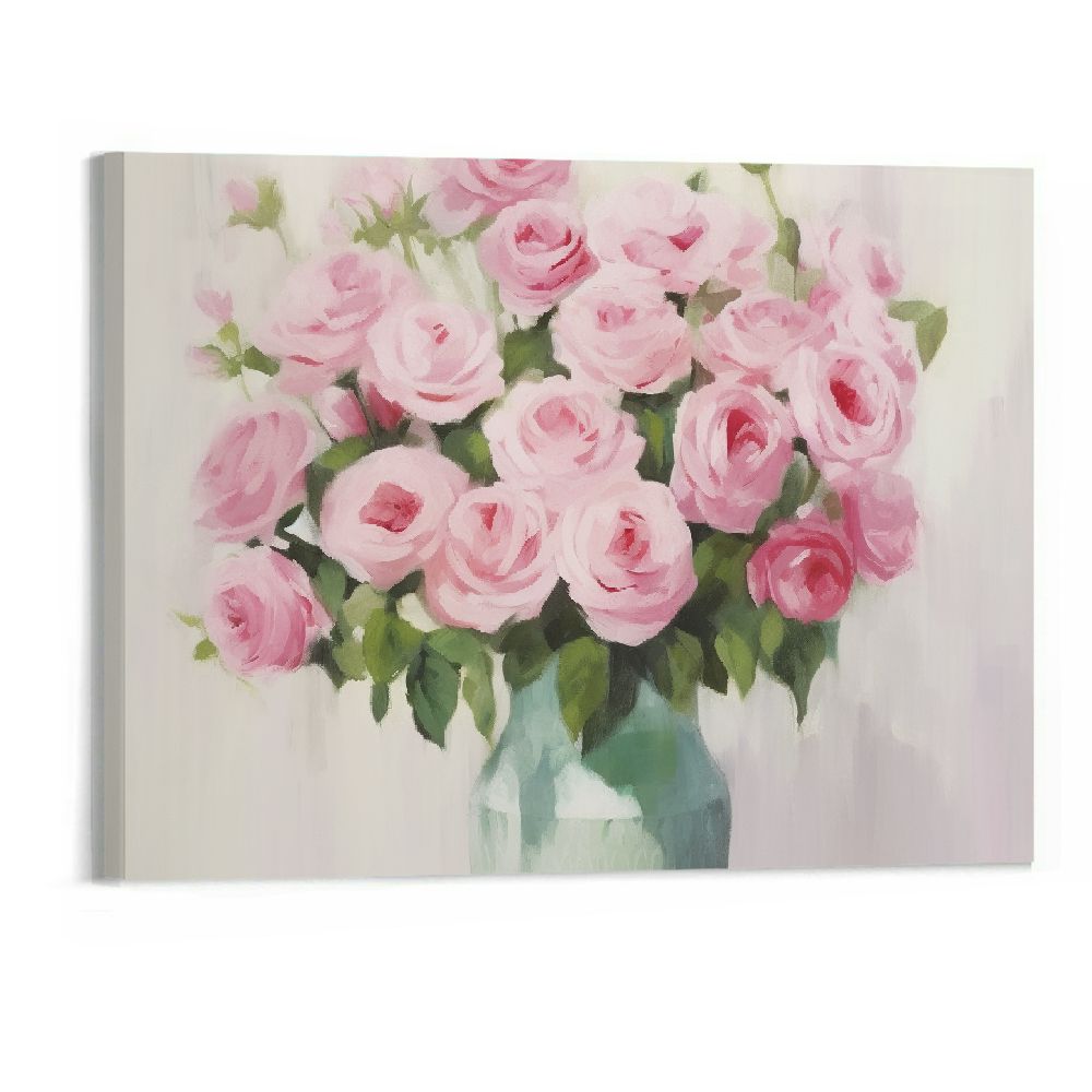 ALLJOYDZ Framed Pink Flowers Canvas Prints Wall Art Roses in Vase Wall