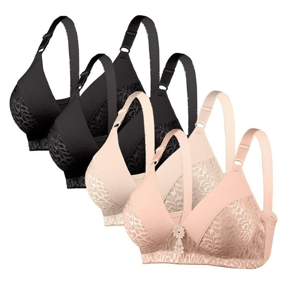 ALLLIST 4 Pack Womens Bras Lace Wireless Bralette Push up Plain Plunge for Women Size S-XL