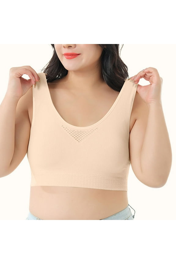 Beige Sports Bras for Women High Support Compression Adaptive Cozy Solid Ladie's Sports Bras Size 2XL-3XL