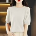 thumbnail image 1 of ALLLIST Beige Women Tops Solid Crew Neck Elbow-Length T-Shirts Blouses for Women, 1 of 4