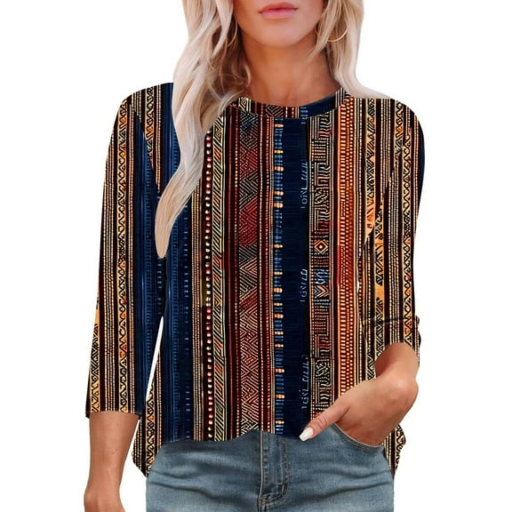 ALLLIST Bell Sleeve Tops for Women Crew Neck Summer Blouse Ethnic Trendy Pullover Clothing for Women