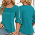 thumbnail image 1 of ALLLIST Bell Sleeve Women's Tops Crew Neck Summer Blouse Blue Fashion Ruffle Solid Pullover Ladies Clothing, 1 of 6