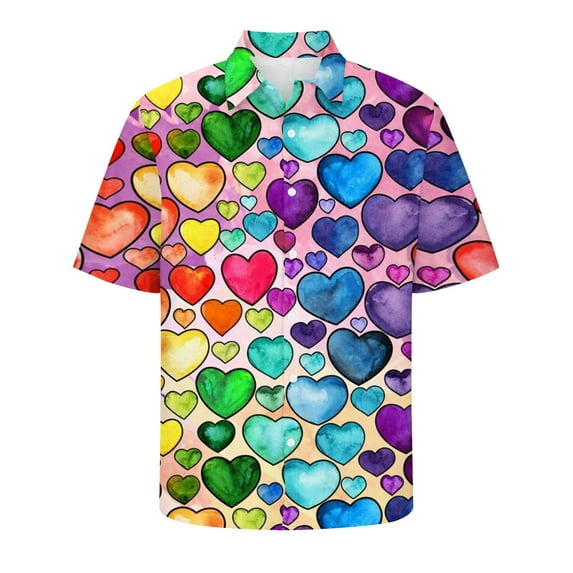 ALLLIST Big And Tall Men Shirts Collared Short Sleeve Casual Button Down Shirts Rainbow Men's Clothes