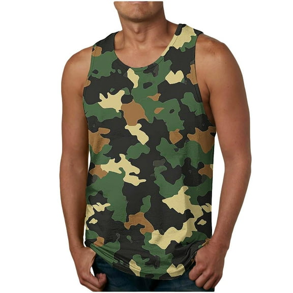 ALLLIST Big And Tall Men's Tank Tops Sleeveless Summer Cotton Pullover Comfy Camouflage Green Undershirts for Men Size S-2XL