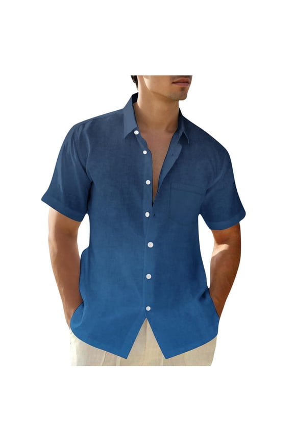 Big And Tall Mens Shirts Casual Collared Short Sleeve Button Down Shirts Blue Gradient Men's Clothes