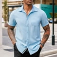 thumbnail image 1 of ALLLIST Big And Tall Mens Shirts Collared Short Sleeve with Pockets Button Down Shirts Blue Solid Casual Mens Clothing, 1 of 9