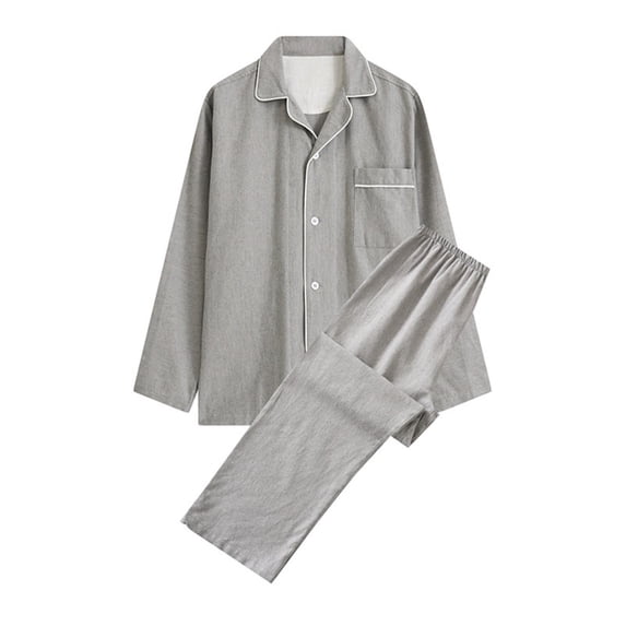 ALLLIST Big And Tall Pajamas for Men Set Collared Sleepwear Long Sleeve Tops & Bottom Gray Solid Button Down Pajamas for Men M-2XL