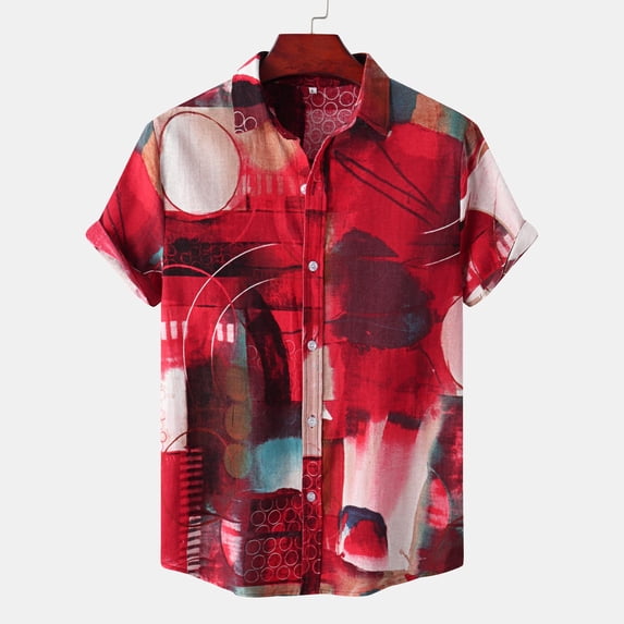 ALLLIST Big And Tall Shirts for Men Hawaiian Short Sleeve Collared Button Down Shirts Casual Red Clothes for Men