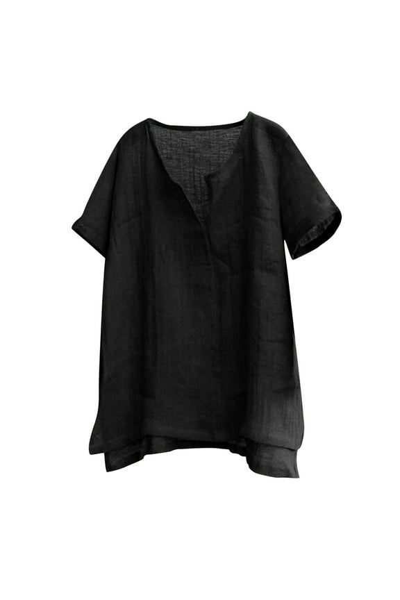 Big And Tall T Shirts for Men Black V Neck Classic T-Shirt Cotton Linen Short Sleeve Plain Pullover Shirts for Men