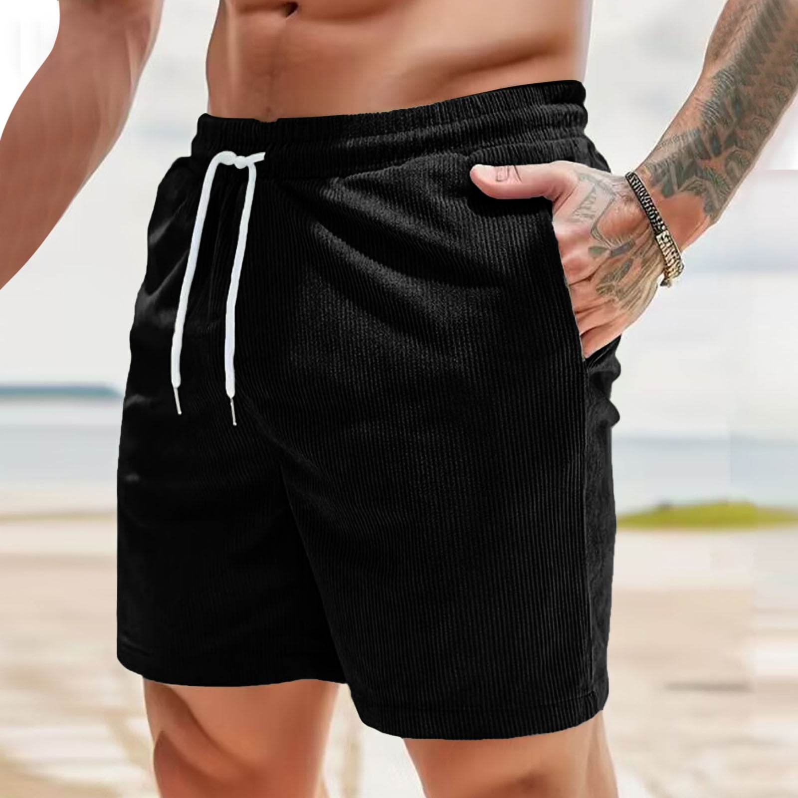ALLLIST Brown Mens Shorts Solid Mid Short Straight-Leg Drawstring