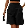 thumbnail image 1 of ALLLIST Black Shorts for Women Trendy High Wide-Leg Short Solid Trousers with Pockets Button Womens Skorts 100%Polyester Trousers L, 1 of 8