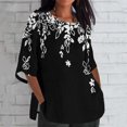 thumbnail image 1 of ALLLIST Black Women's Tops Crew Neck Casual Printed Elbow-Length Floral T-Shirts Spring Blouses XXXL, 1 of 4