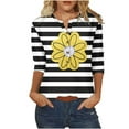 thumbnail image 1 of ALLLIST Black Women's Tops Striped V-Neck 3/4 Sleeve Casual Button T-Shirts Basic Dress Blouses for Women, 1 of 3