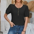 thumbnail image 1 of ALLLIST Black Womens Spring Tops Crew Neck Short Sleeve Solid Button T-Shirts Womens Shirts L, 1 of 6