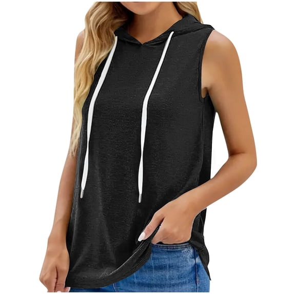 ALLLIST Black Womens Tops Clearance Under $10 Crew Neck Sleeveless Solid Hoodies Womens Tank Top L