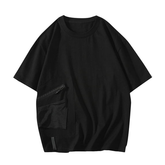ALLLIST Black Workout Tops for Men Crew Neck Short Sleeve Graphic T-Shirts with Pocket Casual Printed Loose Golf Shirts for Men