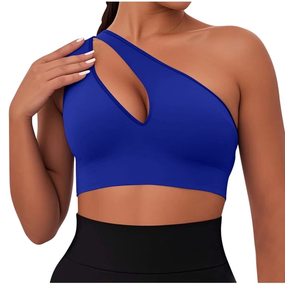 ALLLIST Blue Sports Bras for Women High Impact Racerback one Shoulder Plain Wireless Ladie's Sports Bras Size S-2XL