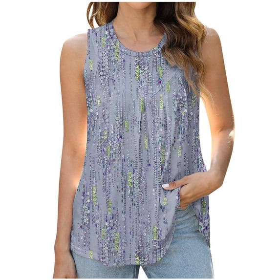 ALLLIST Blue Spring Tops for Women 2024 Trendy Floral Embellished Crew Neck Sleeveless Tank Tops Girls Tank Tops XXL