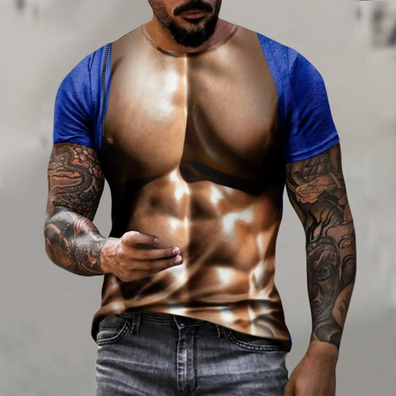 ALLLIST Blue Summer Tops for Men Crew Neck Short Sleeve Muscle T-Shirts Loose Printed Gift Graphic Tshirts Shirts for Men