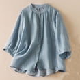 thumbnail image 1 of ALLLIST Blue Trendy Tops for Women 2024 Short Sleeve Solid Button Casual V-Neck T-Shirts Womens Blouses L, 1 of 6