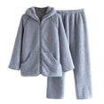 thumbnail image 1 of ALLLIST Blue Women Pajamas Warm Solid with Pocket Soft Wool Sleepwear Sets Collared Long Sleeve Womens Lounge Set, 1 of 4