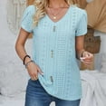 thumbnail image 1 of ALLLIST Blue Womens Tops Clearance Button Hollow Solid Short Sleeve V-Neck T-Shirts Blouses XXL, 1 of 3