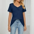 thumbnail image 1 of ALLLIST Blue Womens Tops Under $5 Short Sleeve V-Neck Solid Pleated Loose Casual Blouses Womens T Shirts, 1 of 7
