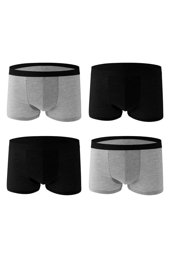 Boxer Briefs for Men Black Breathable Underwear Plain Soft Seamless Men's Underpants Pack-4 ,L-4XL