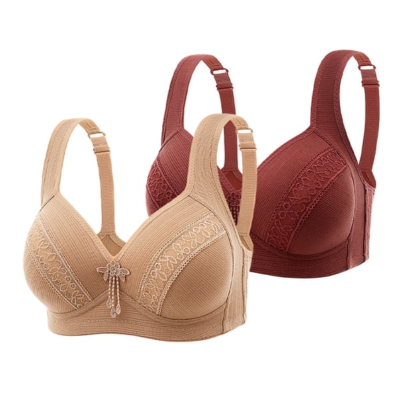 ALLLIST Bras for Women Lace 2pack Full Coverage Bralette Cozy Brown Solid Full-Figure Women Bras Size 40/90