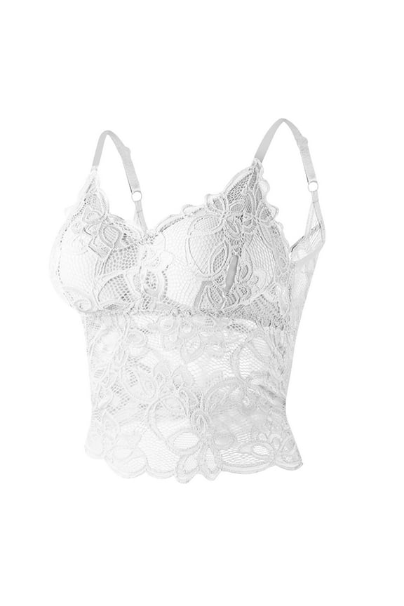 Bras for Women No Underwire Padded Lace Bralette White Soft Plian Crop-Top for Women Size L