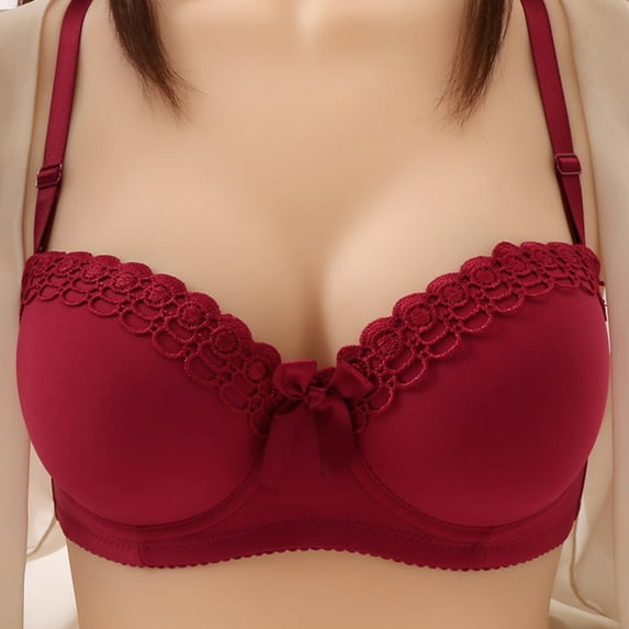 ALLLIST Bras for Women No Wire Push up Plus Size Bralette Plian Red Balconette Ladies Bras Size 40