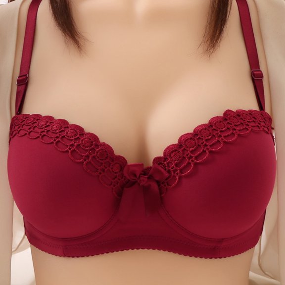 ALLLIST Bras for Women Push up Red Wirefree Bralette Plian Cozy Balconette Bras for Ladies Size 34