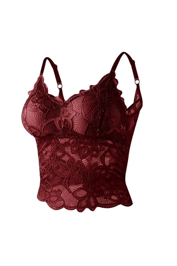Bras for Women Wirefree Lace Padded Bralette Solid Comfort Red Crop-Top Women Bras Size L