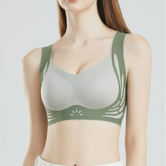 ALLLIST Bras for Women Wirefree Seamless Back Smoothing Bralette Color Block Green Soft T Shirt Ladie Bras Size M-3XL