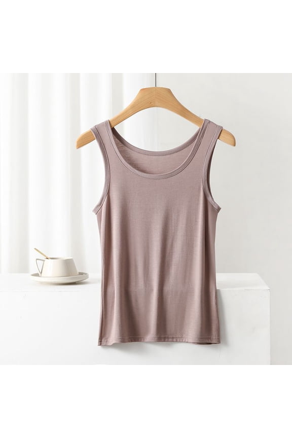 Brown Spring Tops for Women 2024 Sleeveless Crew Neck Solid Casual Tank Tops Camisole XXL
