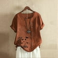 thumbnail image 1 of ALLLIST Brown Spring Tops for Women 2024 Trendy Scoop Neck Short Sleeve Floral Casual T-Shirts Button Tees for Women, 1 of 3