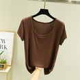 thumbnail image 1 of ALLLIST Brown Womens Spring Tops Scoop Neck Short Sleeve Solid T-Shirts Casual Spring Blouses, 1 of 3