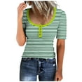 thumbnail image 1 of ALLLIST Button Womens Tops Clearance Short Sleeve Crew Neck Green Striped T-Shirts Spring Blouse, 1 of 4