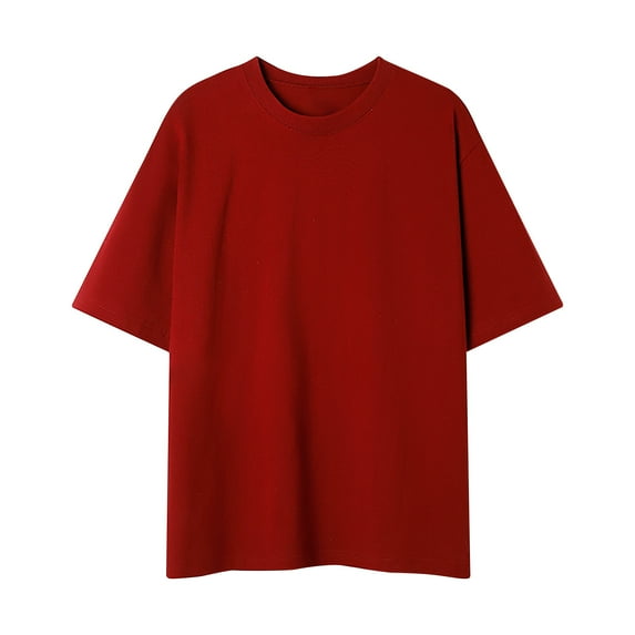 ALLLIST Casual Man Tops Short Sleeve Red Crew Neck Solid Loose Cotton and Linen T-Shirts Casual Tshirts Shirts for Men