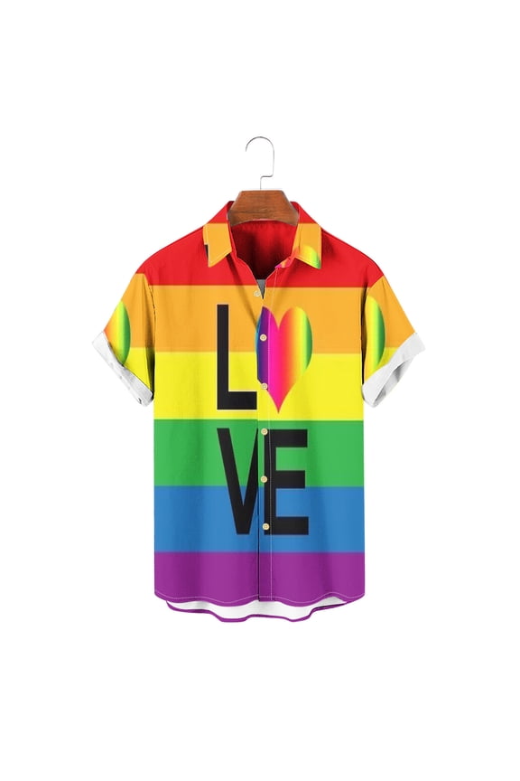 Casual Mens Shirts Collared Short Sleeve Button Down Shirts Rainbow Clothes for Men