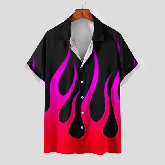 ALLLIST Casual Mens Shirts Short Sleeve Collared Big And Tall Button Down Shirts Flame Pink Clothes for Men