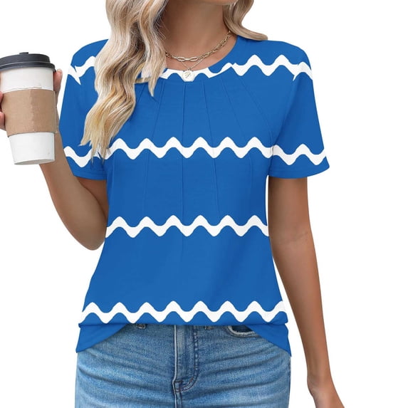 ALLLIST Casual Tops for Women Striped Short Sleeve Blue Crew Neck T-Shirts Womens Tees