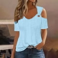 thumbnail image 1 of ALLLIST Cold Shoulder Womens Tops Short Sleeve V-Neck Blouses Blue Casual Solid Shirts Tops for Ladies, 1 of 6