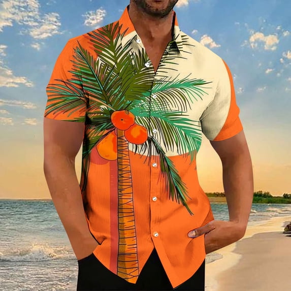 ALLLIST Collared Casual Man Tops Short Sleeve Hawaii Summer T-Shirts Button Casual Printed Mans Tees