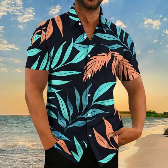 ALLLIST Collared Cute Summer Tops for Men Short Sleeve Hawaii Printed T-Shirts Summer Casual Button Men's Shirts