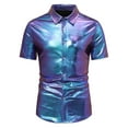 thumbnail image 1 of ALLLIST Collared Men Shirts Purple Short Sleeve Button Down Shirts Solid Sequin Men's Clothes, 1 of 8