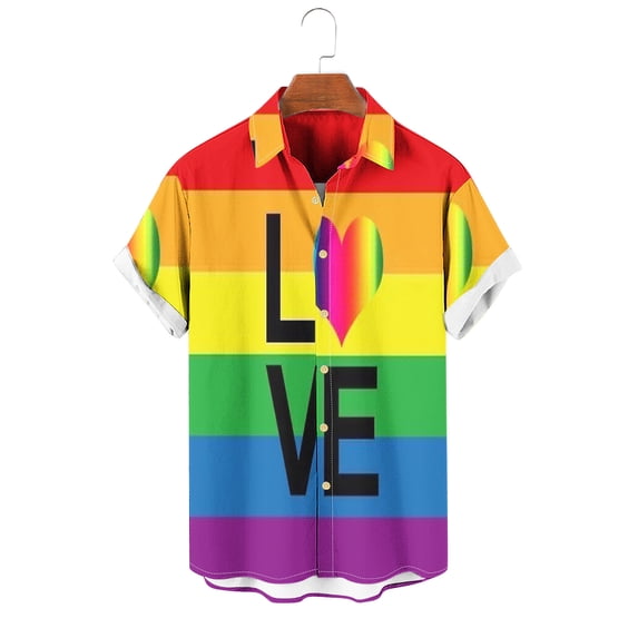ALLLIST Collared Men Shirts Short Sleeve Casual Button Down Shirts Rainbow Men's Clothes